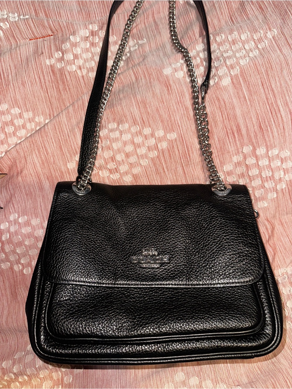 Coach Black Pebbled Leather Shoulder Bag with Chain Strap